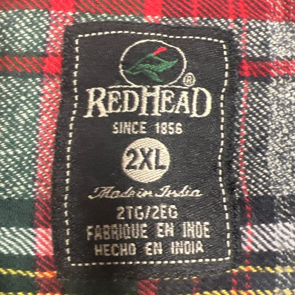 RedHead Shirt Mens 2XL Plaid Flannel Button Down Green Red Gray 100% Cotton - Picture 2 of 6
